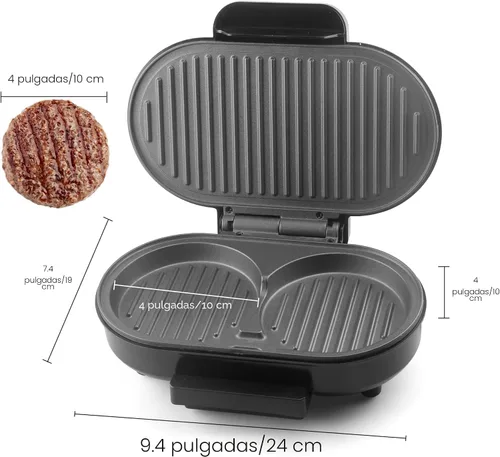 Vista 8 de FineMade Doble Mini Parrilla Eléctrica, Sandwichera para Desayuno, Prensa para Hamburguesas, Parrilla para Panini, Parrilla Eléctrica Pequeña, Ideal