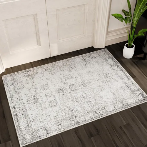 Vista 351 de Istana Alfombra larga antideslizante de 2.5 x 8 para el hogar, para pasillo y cocina, lavable, sedosa y suave al tacto, elegante, color azul y marfil