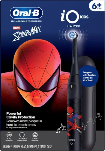 Vista 10 de Oral-B iO Kids Limitada Cepillo de dientes eléctrico recargable, Spiderman con 1 Cabezal de Cuidado Suave - Sensor Automático de Presión