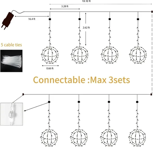 Vista 8 de Luces de Bolas de Navidad para Exteriores, Luces de Árbol Impermeables, Paquete de 4 Luces LED Colgantes de Globo Esfera de 7.87" con 8 Modos