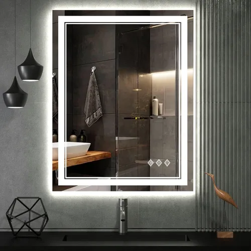 Vista 47 de Espejo LED para baño de 20 x 28 pulgadas con frente degradado y luz LED, espejo retroiluminado para baño, 3 colores, CRI > 90, espejo de baño