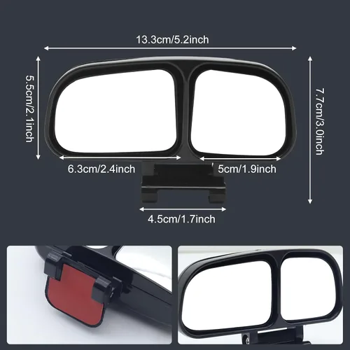 Vista 4 de Espejo auxiliar universal de cristal HD para automóvil, gran angular ajustable, auxiliar de doble cara, 1 unidad (izquierda)
