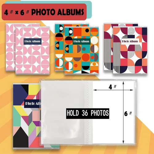 Vista 4 de Álbum de fotos pequeño de 4 x 6 para fotos, juego de 8, capacidad para 36 fotos cada uno, capacidad de 288, 4 patrones, fundas flexibles extraíbles