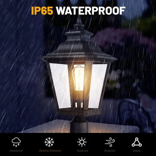 Vista 4 de Luces de poste grandes para exteriores, lámpara de poste con acabado negro, impermeable y antioxidante, moderna iluminación exterior de pilar
