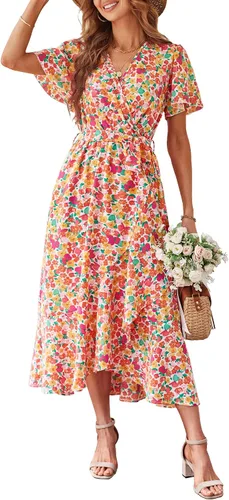Vista 12 de PRETTYGARDEN Vestido largo bohemio floral de verano para mujer Melocotón Floral