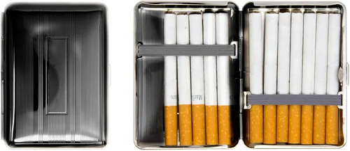 Vista 8 de Juego de 2 cajas de cigarrillos compactas chapadas en metal tamaño King con bandas elásticas (oro ovalado)