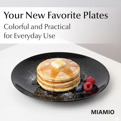 Vista 2 de MIAMIO Juego de 6 platos y platos de cerámica de cerámica – Colección Le Papillon (negro, 8 pulgadas)
