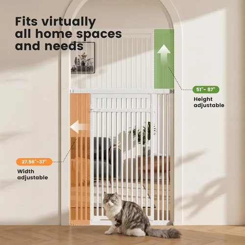 Vista 2 de Gardner Pet Puerta para gatos extra alta de 51"-87" para entrada, puerta para bebés amplia y ajustable de 27.56"-37", incluye 4 kits de extensión