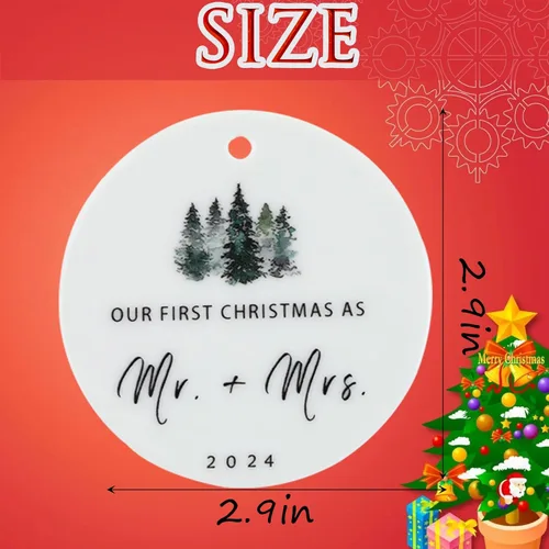 Vista 3 de Our First Christmas as Mr.&Mrs.Wedding Bridal Shower Gifts for Couples 2024 Regalos de boda para novia futura decoración de árbol de Navidad de dos
