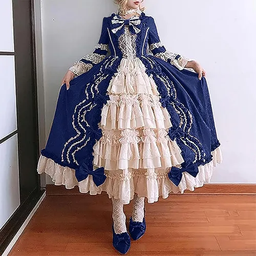 Vista 5 de SHOPESSA Vestido victoriano para mujer, vestido de lolita francesa, disfraz de princesa, vestido renacentista, manga acampanada, corte de cosplay