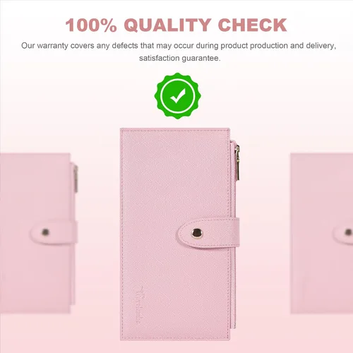 Vista 2 de Travelambo Billetera para mujer con bloqueo RFID plegable para múltiples tarjetas con bolsillo con cremallera, rosado (Pink Sakura), Minimalista