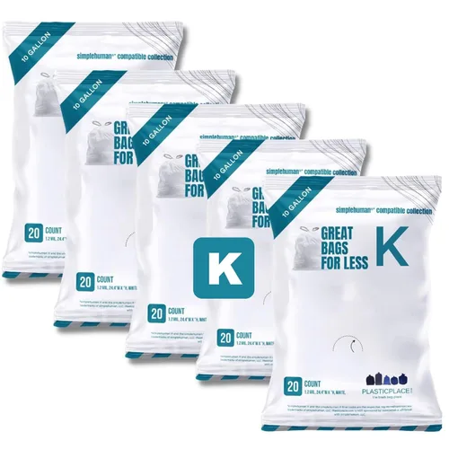 Vista 11 de Plasticplace Bolsas de basura de ajuste personalizado, compatibles con simplehuman Code K (100 unidades) con cordón azul tintado de 10 galones / 38