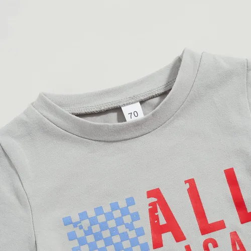 Vista 4 de Conjunto de camisetas con estampado de letras y colores contrastantes para el Día de la Independencia