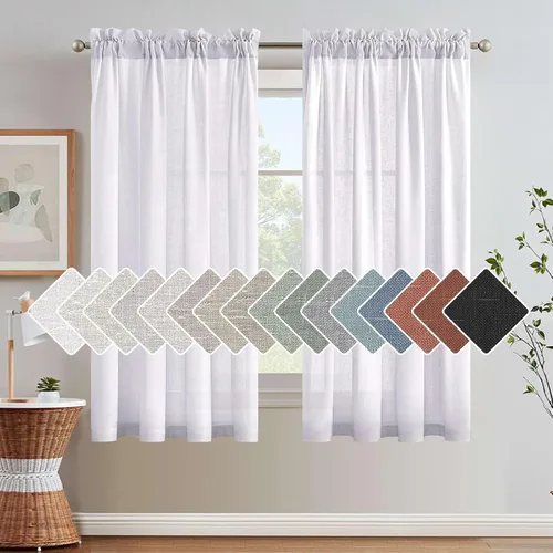 Vista 26 de H.VERSAILTEX Cortinas texturizadas de lino con filtro de luz para sala de estar, tratamiento de ventanas, cortinas naturales y duraderas