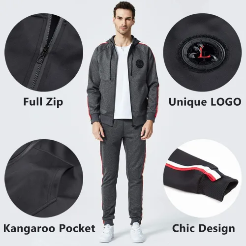 Vista 3 de Chándal deportivo con capucha para hombre, casual, con cierre completo