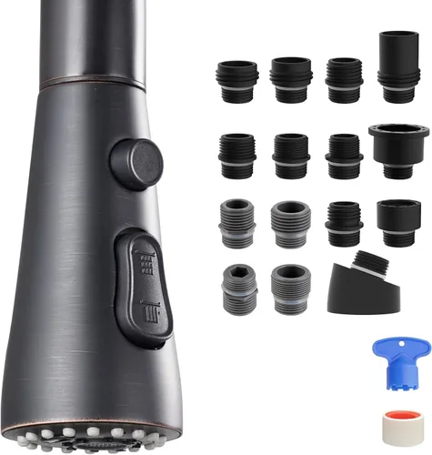 Vista 11 de Hibbent Cabezal rociador extraíble de metal para grifo de cocina, boquilla rociadora para fregadero de cocina con 15 adaptadores, repuesto
