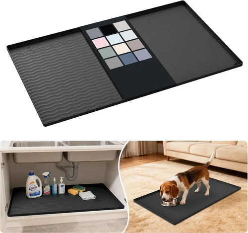 Vista 108 de URMONA - Tapete de silicona impermeable para debajo del fregadero, 16 x 10 Beige