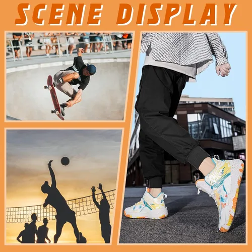Vista 6 de Promenie Zapatos de baloncesto para hombre, antideslizantes, transpirables, para exteriores, zapatos de entrenamiento de graffiti de moda