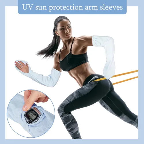 Vista 7 de Suhine 2 pares de mangas ajustables para el sol, sin dedos, para protección UV, mangas refrescantes para mujeres y niñas