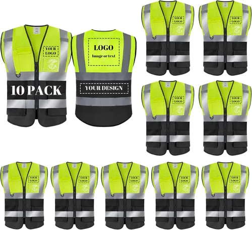 Vista 7 de BeautyWill Chaleco de seguridad con logotipo personalizado, Hi Vis Clase 2, chaleco reflectante de construcción unisex con 5 bolsillos