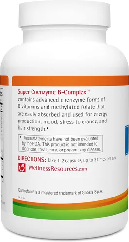 Vista 4 de Wellness Resources Super Coenzyme B Complex - Vitaminas B altamente absorbibles + metilfolato para energía, estrés, cabello (90 cápsulas)