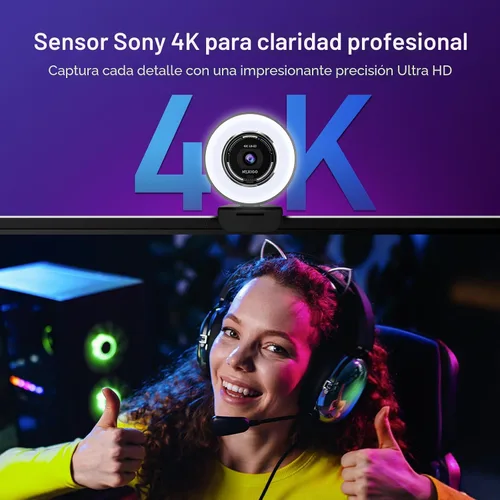 Vista 2 de NexiGo Cámara web N680E Pro 4K con luz de anillo, enfoque automático PDAF, 1080p 60FPS, micrófonos con doble cancelación de ruido, obturador