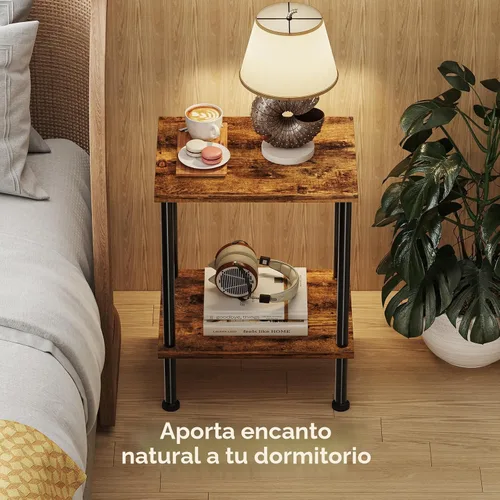 Vista 5 de Simple Trending Mesa auxiliar, mesa auxiliar pequeña para sala de estar, mesita de noche con estantes de almacenamiento de 2 niveles, marrón rústico