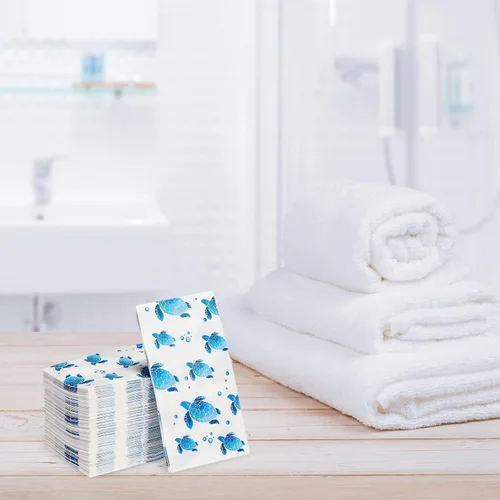 Vista 6 de Yisong 100 toallas de mano desechables de tortuga, servilletas de papel para baño, invitados, toallas suaves decorativas, suministros de fiesta