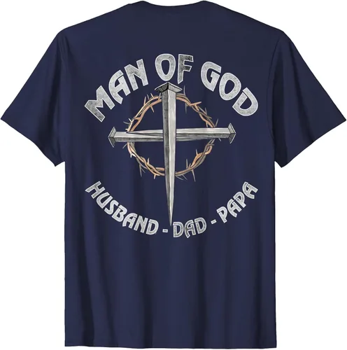 Vista 20 de Man of God Husband Dad Papa Christian Fathers Day (On Back) T-Shirt Asphalt Grey