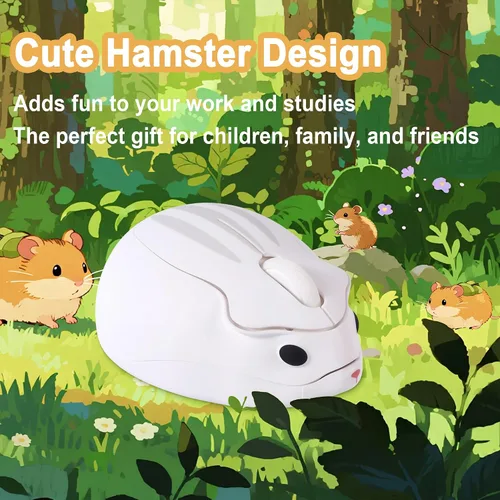 Vista 2 de Ratón inalámbrico lindo ratón de hámster de animales de dibujos animados con receptor USB 2.4 GHz, óptico, portátil, pequeño, silencioso, Kawaii