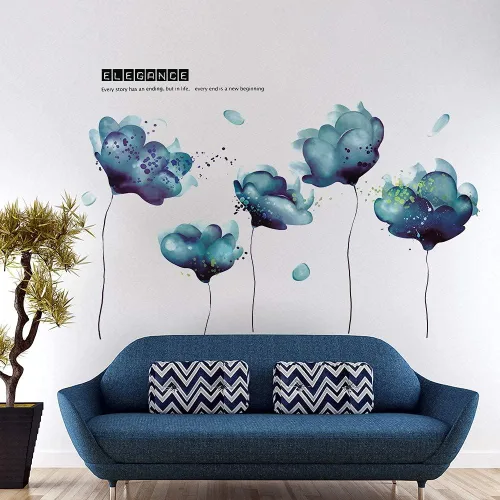 Vista 7 de RW-2003 Removeable 3D Blue Dream Flower Wall Pegatinas DIY Decoración de la pared del hogar, calcomanía de pared para despegar y pegar, murales