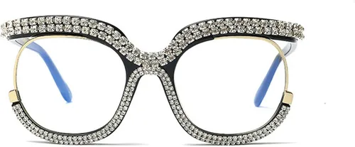 Vista 3 de Gafas de lectura con diamantes de imitación vintage estilo punk cuadrado de gran tamaño con marco de metal Negro