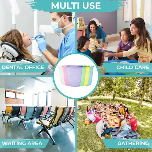 Vista 6 de Vasos desechables Paquete de 500 Vasos de baño de plástico azules de 5 onzas, perfectos para medicina, agua, enjuague, enjuague bucal, fiestas