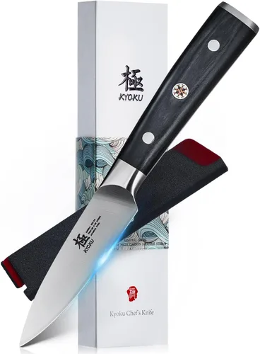 Vista 19 de KYOKU Cuchillo deshuesador de 6,5 pulgadas de la serie Samurai, cuchillo de filetear con mango de madera de Pakka, acero de alto carbono