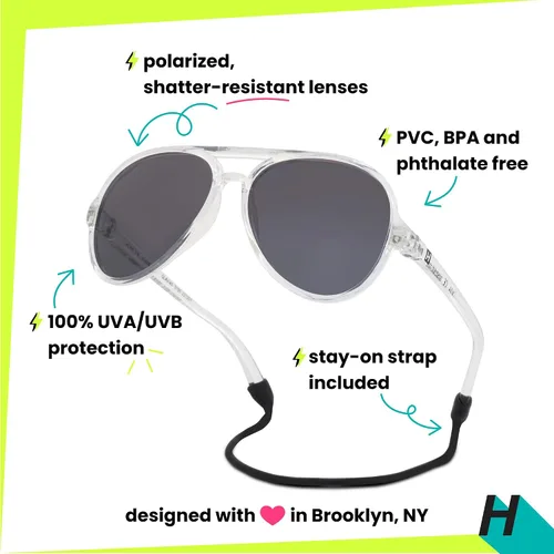 Vista 4 de Hipsterkid Polarized Kids' Sunglasses with Strap Flexible Frame, 100% UV Protection, Aviator - Ages 3-6