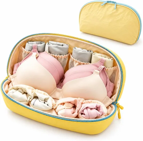 Vista 9 de Travel Underwear Organizer 3 in 1 Waterproof Portable Lingerie Bag Yellow+Grey