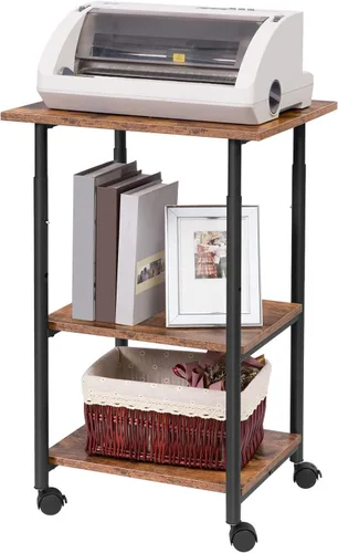 Vista 8 de HOOBRO Soporte para impresora, carrito industrial de 3 niveles para impresora debajo del escritorio con estante, estante de almacenamiento móvil