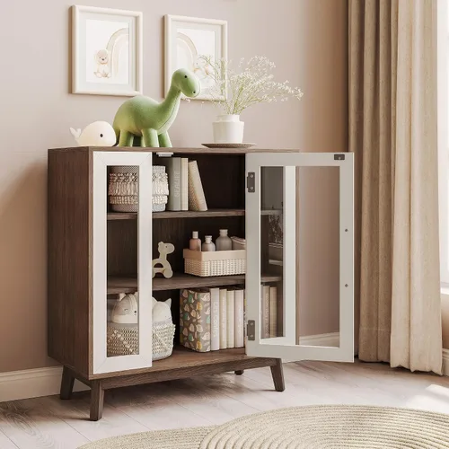 Vista 11 de BELLEZE Moderno gabinete Curio, mesa consola de 3 niveles, marrón, 31 pulgadas 31''Marrón