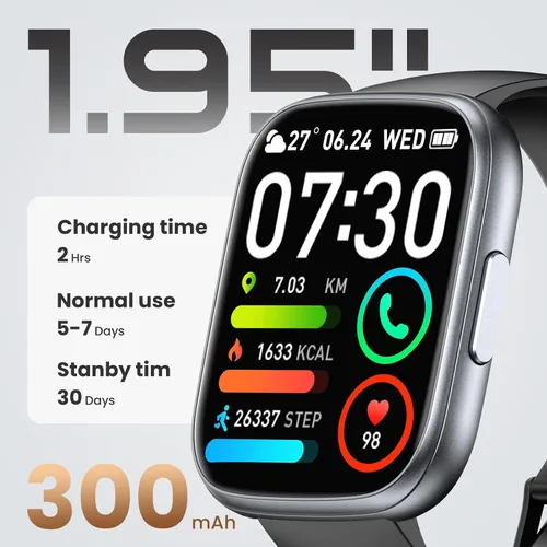 Vista 3 de Reloj inteligente para hombres y mujeres (respuesta/hacer llamadas), pantalla táctil de 1.95 pulgadas con monitor de frecuencia cardíaca/sueño