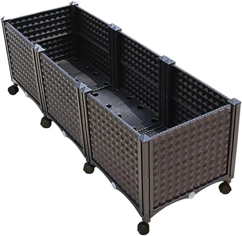 Vista 6 de Cama de jardín elevada con ruedas, maceta de plástico con riego automático con tapón de drenaje, kit de maceta de ratán para interiores