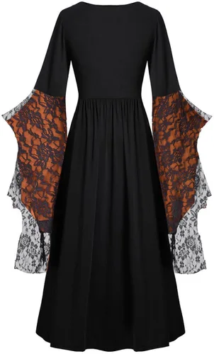 Vista 3 de JDHUFEI Halloween Dress for Women Vintage Medieval Costume Square Neck Butterfly Long Sleeve Gothic Dress Hem Party Dress