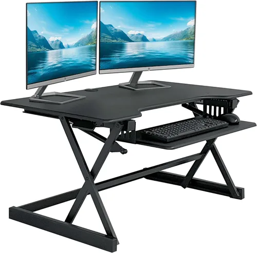 Vista 16 de Rocelco - Convertidor de escritorio para trabajar de pie con altura ajustable de 32 pulgadas - Estación de trabajo para computadora sentada o de pie