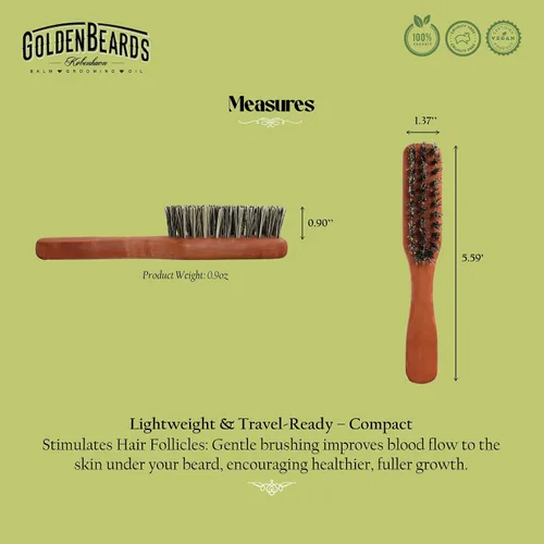 Vista 4 de Golden Beards - Cepillo vegano para barba – Mango de bambú y cerdas a base de plantas – Cepillo ecológico para el cuidado de la barba para hombres