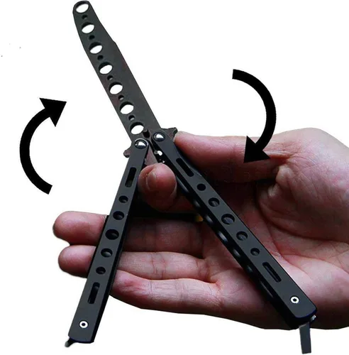 Vista 7 de Cuchillo de mariposa, paquete de 2 cuchillos de práctica de entrenamiento de artes marciales espadas de acero de metal plegable cuchillo