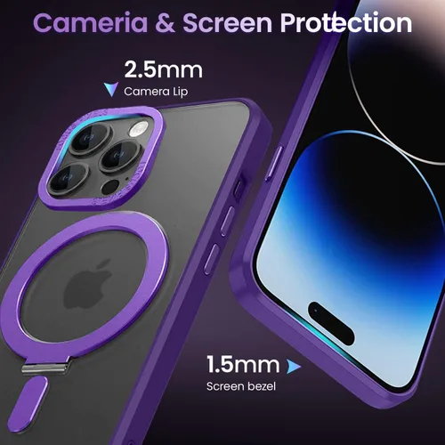Vista 6 de QLTYPRI Funda magnética para iPhone 13 Pro Max compatible con MagSafe con soporte invisible, delgada, translúcida mate, a prueba de golpes, funda