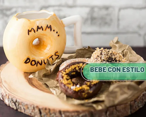 Vista 6 de Taza para café Comfify con bonito y divertido diseño de Dona, viene con frase en inglés «Mmmmm... Donuts», apta para microondas y lavavajillas Marrón