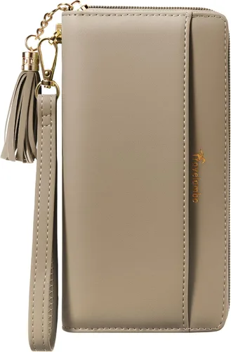 Vista 10 de Carteras con borla Travelambo para mujer, plegable, pulsera, cartera larga negro (A01 Black)