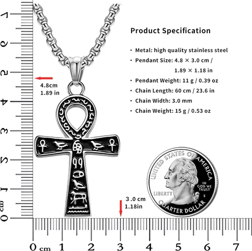 Vista 3 de Collar de cruz, Ankh, oración de serenidad, calavera, colgante de cruz celta, joyería cristiana, protección potente, cadena de acero inoxidable