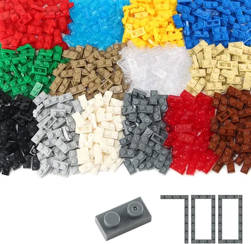 Vista 8 de Basic Parts - Juego de 450 piezas de placa de 1 x 2 pulgadas, azulejos transparentes transparentes, juego clásico de bloques de juego, juguete
