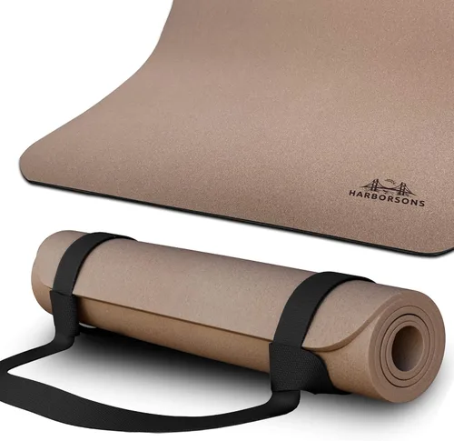 Vista 7 de Tapete de yoga de corcho de lujo, tapete de yoga caliente de 0.197 in con correa de transporte, esterilla de yoga Bikram, las mejores esterillas